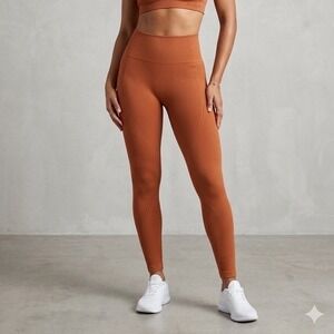 Alala Seamless Ribbed High Waisted Leggings Burnt Orange Small Activewear Tights